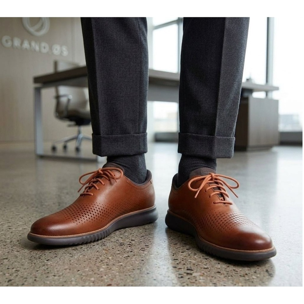 Cole Haan 2.ZeroGrand Laser Wingtip Oxfords Men 10.5M Brown Leather Dress Shoes